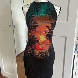 Balmain Black and Orange Bodycon Mini Dress